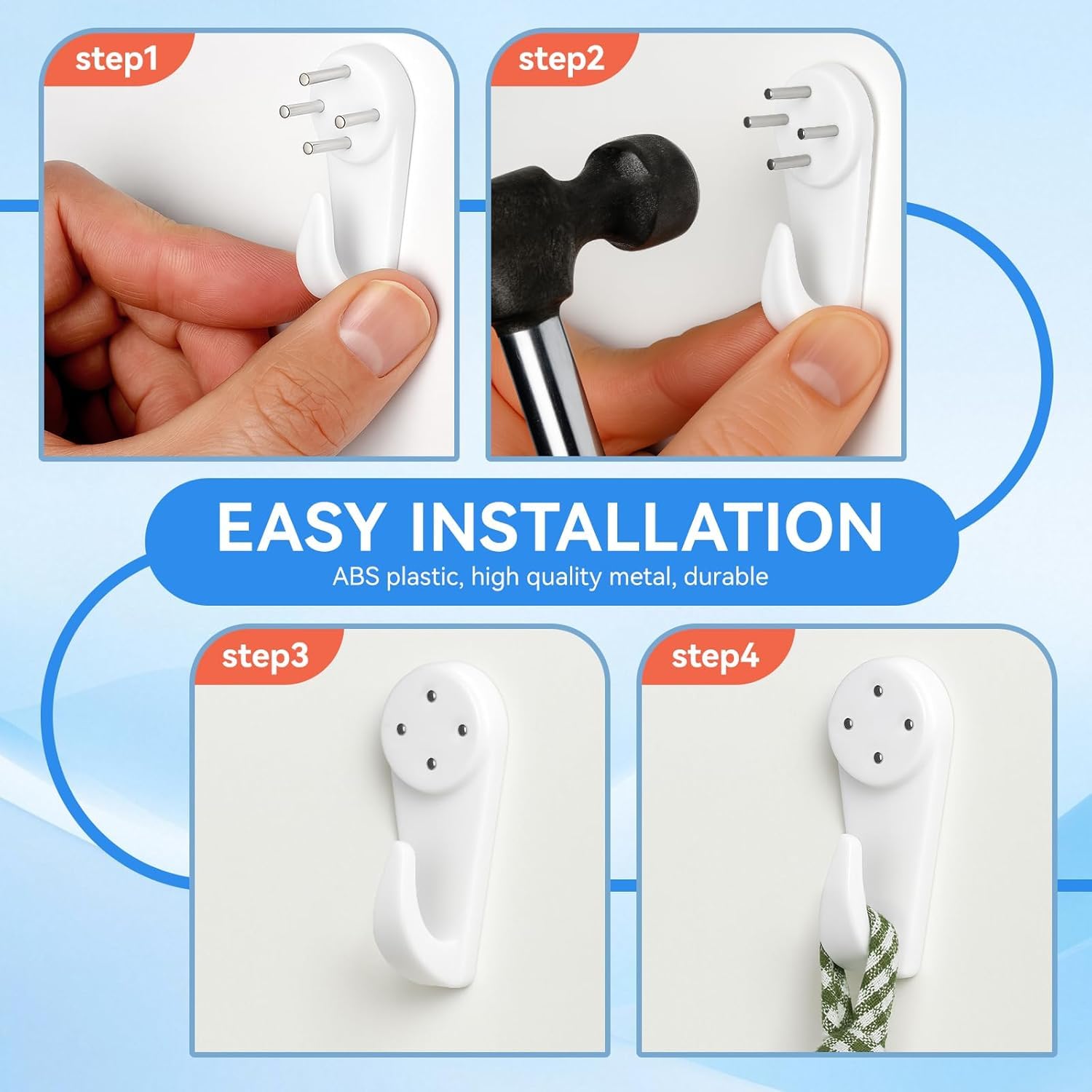 Non-Trace Wall Hooks, Picture Hanging Hooks, Clock Hooks, Frame Hanger Hook, for Hanging Paintings Photos Mirror & Other Wall Decors