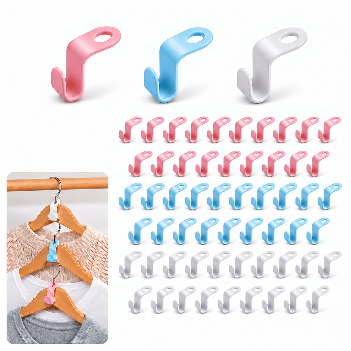 Space-Saving Hanger Joining Hooks (Mixed Colors)